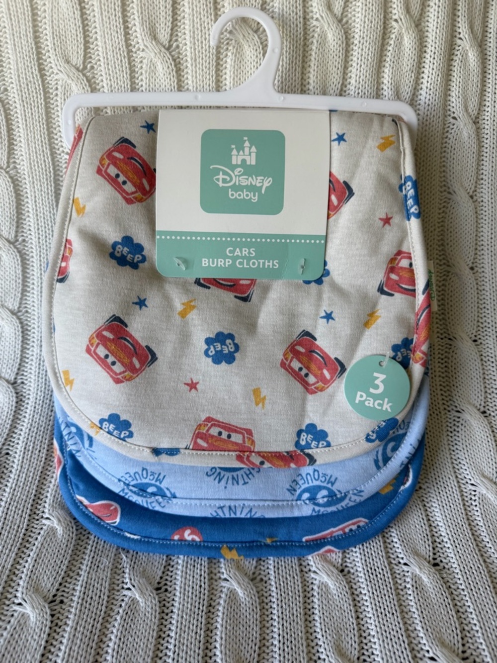 Disney Baby Pixar Cars Burp Cloth Set Lightning McQueen Baby Shower Gift NEW